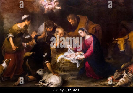 Nativity Scene. 'The Adoration of the Shepherds' by Bartolomé-Esteban Murillo (1617 - 1682), oil on canvas, c.1665-70 Stock Photo