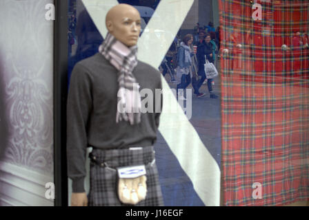 Scotland flag  shirt kilt sporran kitsch tartan scarf hat stewart Stock Photo