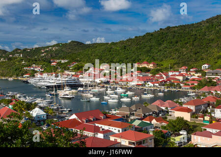 Boats crowd the marina in Gustavia, St Barths, French West Indies Stock Photo
