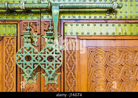 Detail. Riad is a traditional Moroccan house or palace with an interior garden or courtyard. Islamic indoor architecture. Fez, Morocco, North Africa Stock Photo