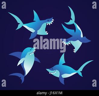 Shark - modern vector set of flat illustrations. Stock Vector