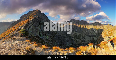 Mountain sunset panorama at autumn in Slovakia - High Tatras Stock Photo