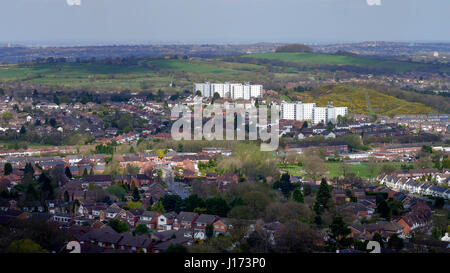 Aerial view of the Birmingham suburbs on the south side of the city including the area of Rubery and Longbridge. Stock Photo