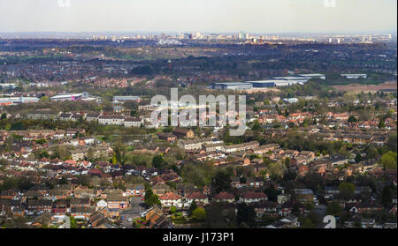 Aerial view of the Birmingham suburbs on the south side of the city including the area of Rubery and Longbridge. Stock Photo