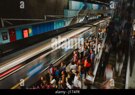 People waiting for the Metro arriving in station General Osorio, Ipanema, Rio de Janeiro, Brazil Stock Photo