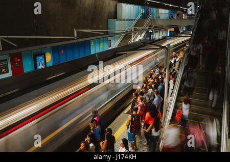 Metro arriving in station General Osorio, Ipanema, Rio de Janeiro, Brazil Stock Photo