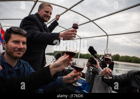 April 15, 2017 - Celebrating second anniversary of Liberland while going to Liberland. Building a new country called Liberland. 2nd anniversary of the country (14-16th April, 2017, Liberland, Hungary, Serbia).It has about 500 000 members and supporters. The trip to Liberland itself was followed by croatian police all the time as .they don't respect Liberland and feels like it's a part of their country even it is politically not.Photo series contains the whole process including the official conferenses, citizenship recieving, personal moments with .president's family and trip to Liberland. (C Stock Photo