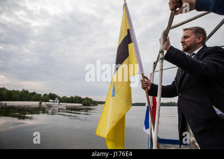 April 15, 2017 - President Vit Jedlicka is going to Liberland while croatian police is fully protecting Croatia but also what is called Liberland. Building a new country called Liberland. 2nd anniversary of the country (14-16th April, 2017, Liberland, Hungary, Serbia).It has about 500 000 members and supporters. The trip to Liberland itself was followed by croatian police all the time as .they don't respect Liberland and feels like it's a part of their country even it is politically not.Photo series contains the whole process including the official conferenses, citizenship recieving, persona Stock Photo