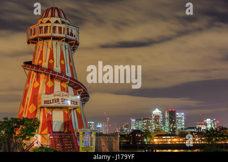 Greenwich, London, UK, 18th April 2017. A Helter Skelter stands as part of the general Greenwich celebrations.  For the first time ever, Maritime Greenwich's heritage sites, The Cutty Sark, the Royal Observatory, Old Royal Naval College(ORNC) and the National Maritime Museum(NMM) with Queen’s House are all illuminated together for the evening to celebrate 20 years of their UNESCO World Heritage Site status. Credit: Imageplotter News and Sports/Alamy Live News Stock Photo