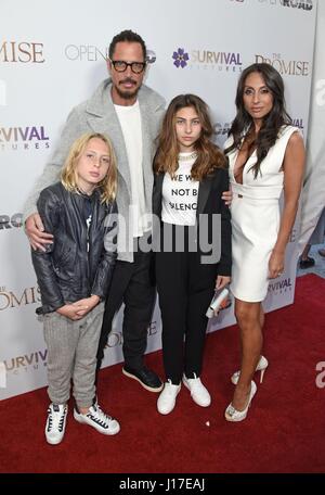 New York, NY, USA. 18th Apr, 2017. Christopher Nicholas Cornell, Chris Cornell, Toni Cornell, Vicky Karayiannis at arrivals for THE PROMISE Premiere, The Paris Theatre, New York, NY April 18, 2017. Credit: Derek Storm/Everett Collection/Alamy Live News Stock Photo