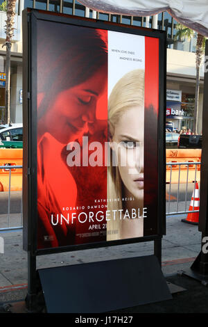 Los Angeles, California, USA. 18th Apr, 2017. ''Unforgettable'' poster at the ''Unforgettable'' Premiere at TCL Chinese Theater IMAX on April 18, 2017 in Los Angeles, CA Credit: Kathy Hutchins/via ZUMA Wire/ZUMA Wire/Alamy Live News Stock Photo