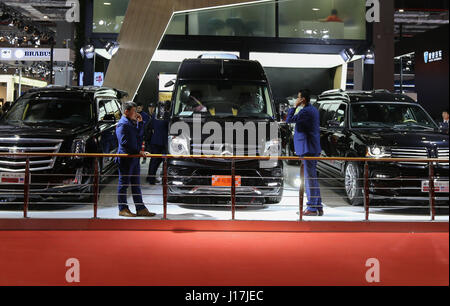 Shanghai, China. 19th Apr, 2017. People visit the 7th Shanghai International Automobile Industry Exhibition in Shanghai, east China, April 19, 2017. The exhibition kicked off in Shanghai Wednesday. Credit: Pei Xin/Xinhua/Alamy Live News Stock Photo