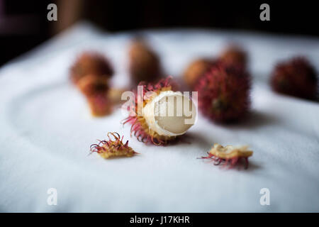 rambutan sweet delicious fruit isolated on a white cloth background Stock Photo