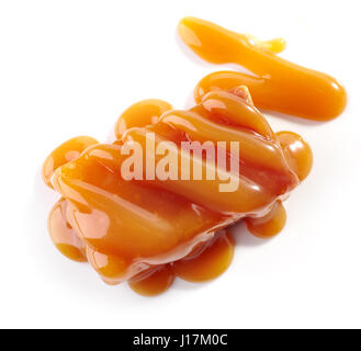 sweet caramel candy isolated on white background, top view Stock Photo