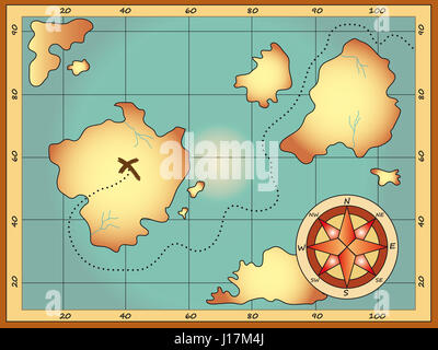 Illustration of ancient treasure map Stock Photo