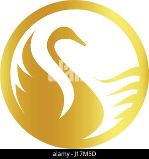 Isolated abstract gold color birds silhouettes logo on white background, wings and feathers elements logotype set vector illustration Stock Vector