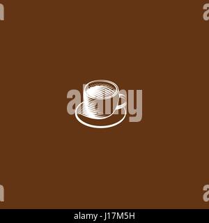 Isolated brown color cup in retro style logo, logotype for coffee shop vector illustration on brown background. Stock Vector
