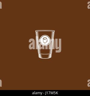 Isolated brown color cup in retro style logo, logotype for coffee shop vector illustration on brown background. Stock Vector