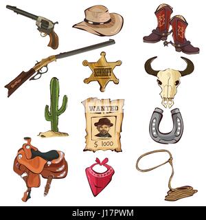 A vector illustration of American old Western icon sets Stock Vector