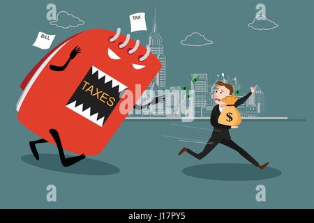 A vector illustration of businessman running away from tax for tax concept Stock Vector