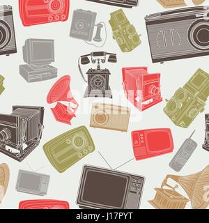A vector illustration of wallpaper of old electronic items Stock Vector