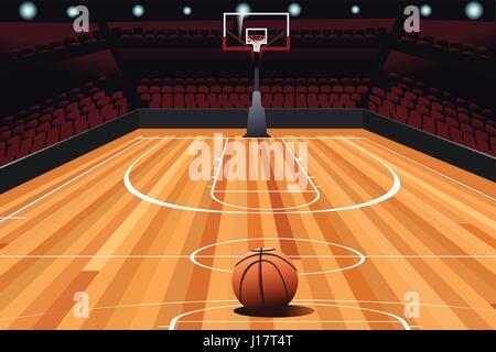 A vector illustration on floor of empty basketball court Stock Vector