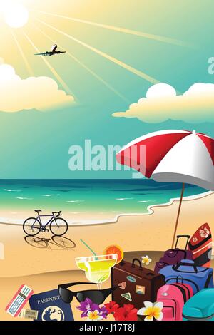 Summer travel vector poster design. Time to travel text with yellow ...