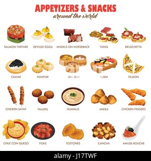 A vector illustration of appetizers and snacks around the world icon sets Stock Vector