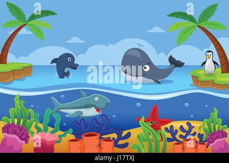 A vector illustration of marine life in the ocean Stock Vector