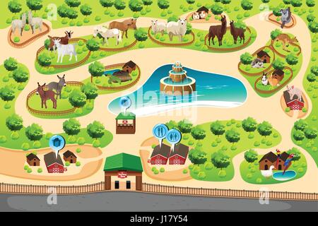 A vector illustration of petting zoo map Stock Vector