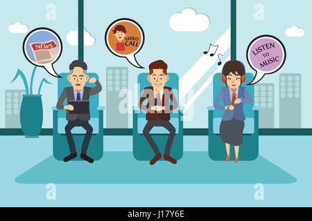 A vector illustration of business people using digital device Stock Vector