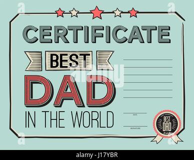 template certificate  congratulations for fathers day in vintage retro style. vector illustration. Worlds best dad certificate template. Stock Vector
