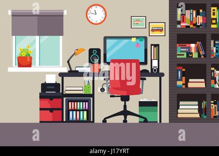A vector illustration of Home Office in Flat Style Stock Vector