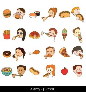 A vector illustration of Icon Set of People Eating and Food Stock Vector