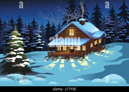 Cabin in forest clipart, drawing illustration vector Stock Vector Image ...