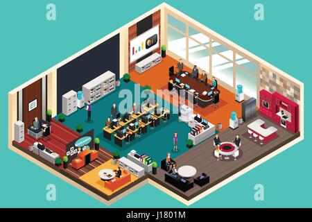 A vector illustration of Business People Working in the Office in Isometric Style Stock Vector