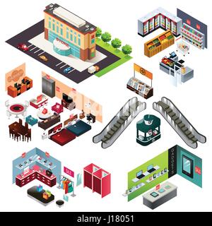 A vector illustration of Shopping Mall Isometric Stock Vector