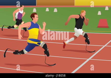 A vector illustration of Disabled Athletes in Running Competition Stock Vector