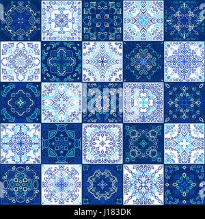 Blue Tile Collection Weave Patterns Stock Vector