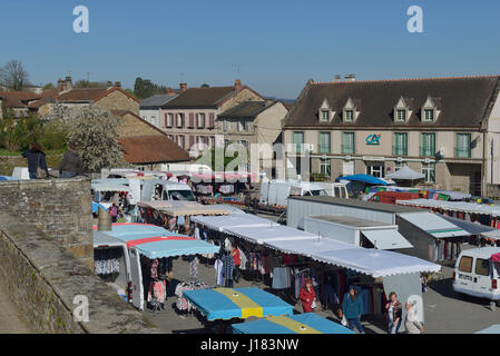 Market day at Bourganeuf  in the Creuse department in the Nouvelle-Aquitaine region in central France. Stock Photo