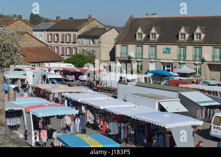 Market day at Bourganeuf  in the Creuse department in the Nouvelle-Aquitaine region in central France. Stock Photo