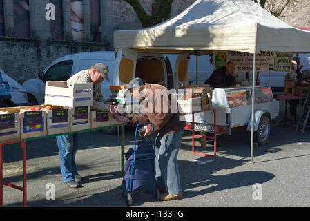 Weekly market at Bourganeuf  in the Creuse department in the Nouvelle-Aquitaine region in central France. Stock Photo