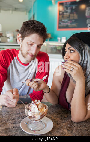 Young couple at an ice cream shop Stock Photo