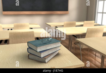 Classroom books on a table  3D illustration Stock Photo