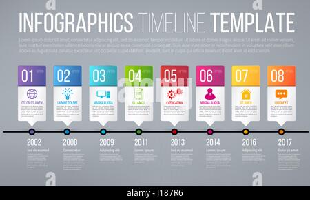 Timeline or options infographics template with 8 steps Stock Vector