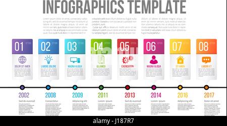 Timeline or options infographics template with 8 steps Stock Vector