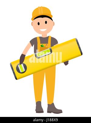 Construction Worker Flat Character, Building Man Specialists Rea Stock Vector