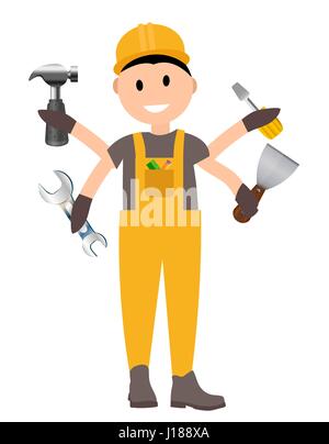 Construction Worker Flat Character, Building Man Specialists Rea Stock Vector