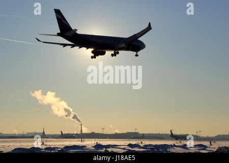 SHEREMETYEVO, MOSCOW REGION, RUSSIA - JANUARY 23, 2014: Aeroflot Airbus A330 VP-BLX landing at Sheremetyevo international airport. Stock Photo