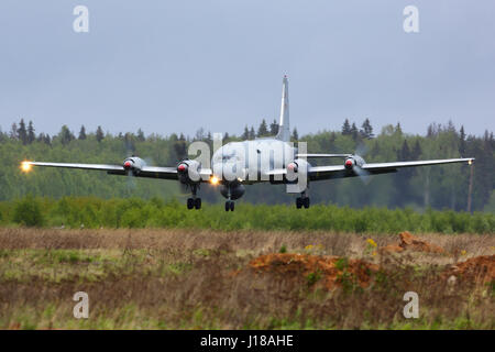 KUBINKA, MOSCOW REGION, RUSSIA - MAY 18, 2015: Ilyushin IL-38 09 RED of Russian Navy landing at Kubinka air force base. Stock Photo